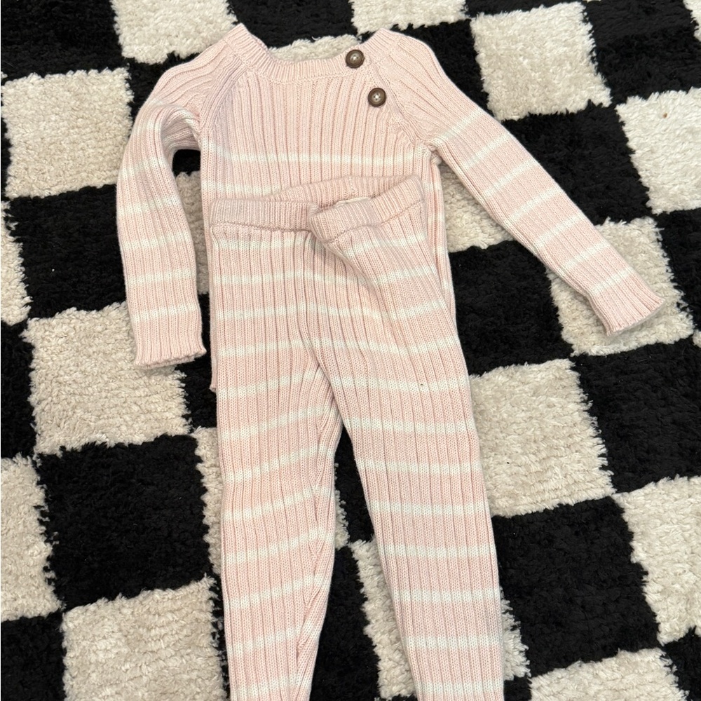 Pink Striped Knit Jumpsuit